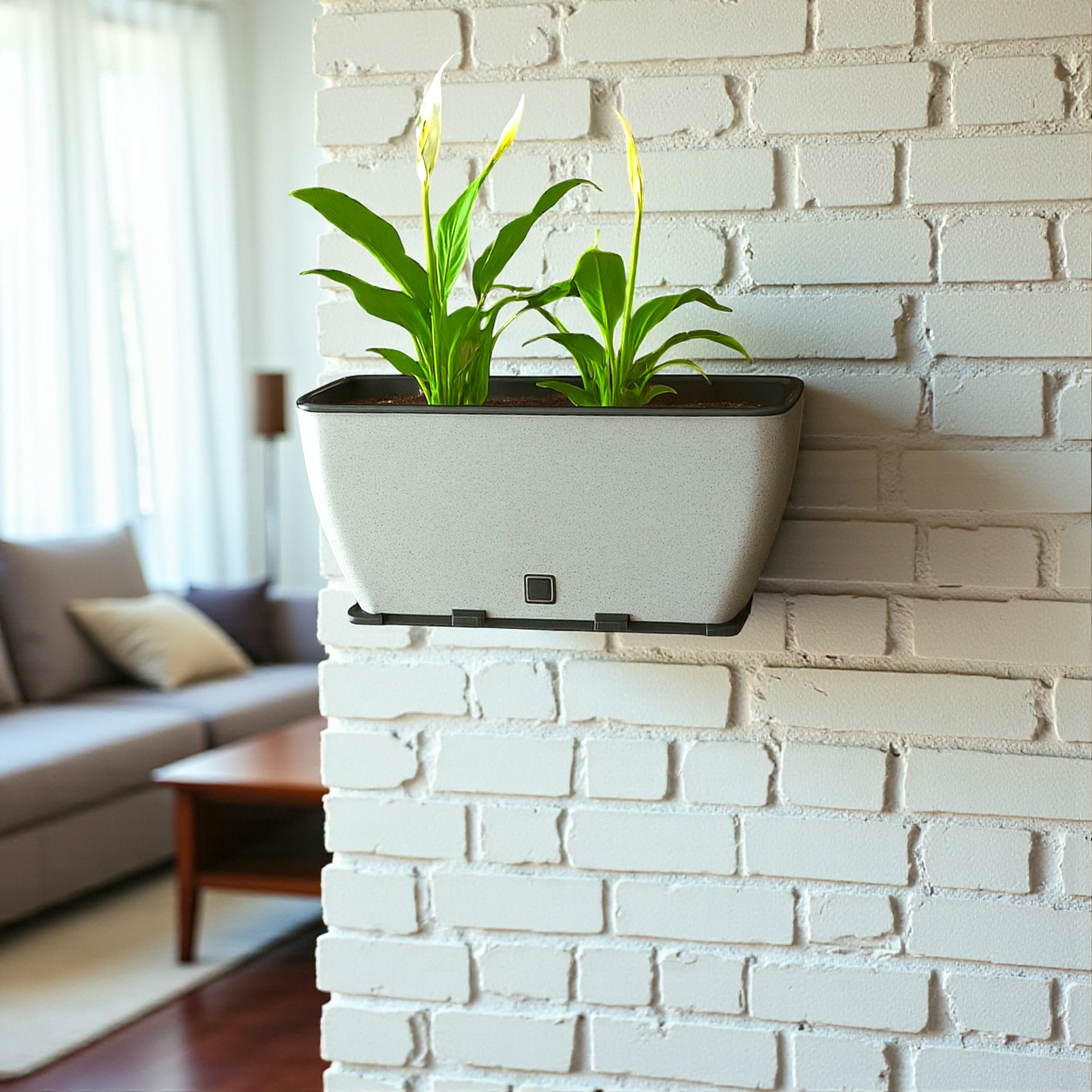 Rectangular Self-Watering Wall Planter - Stone Grey