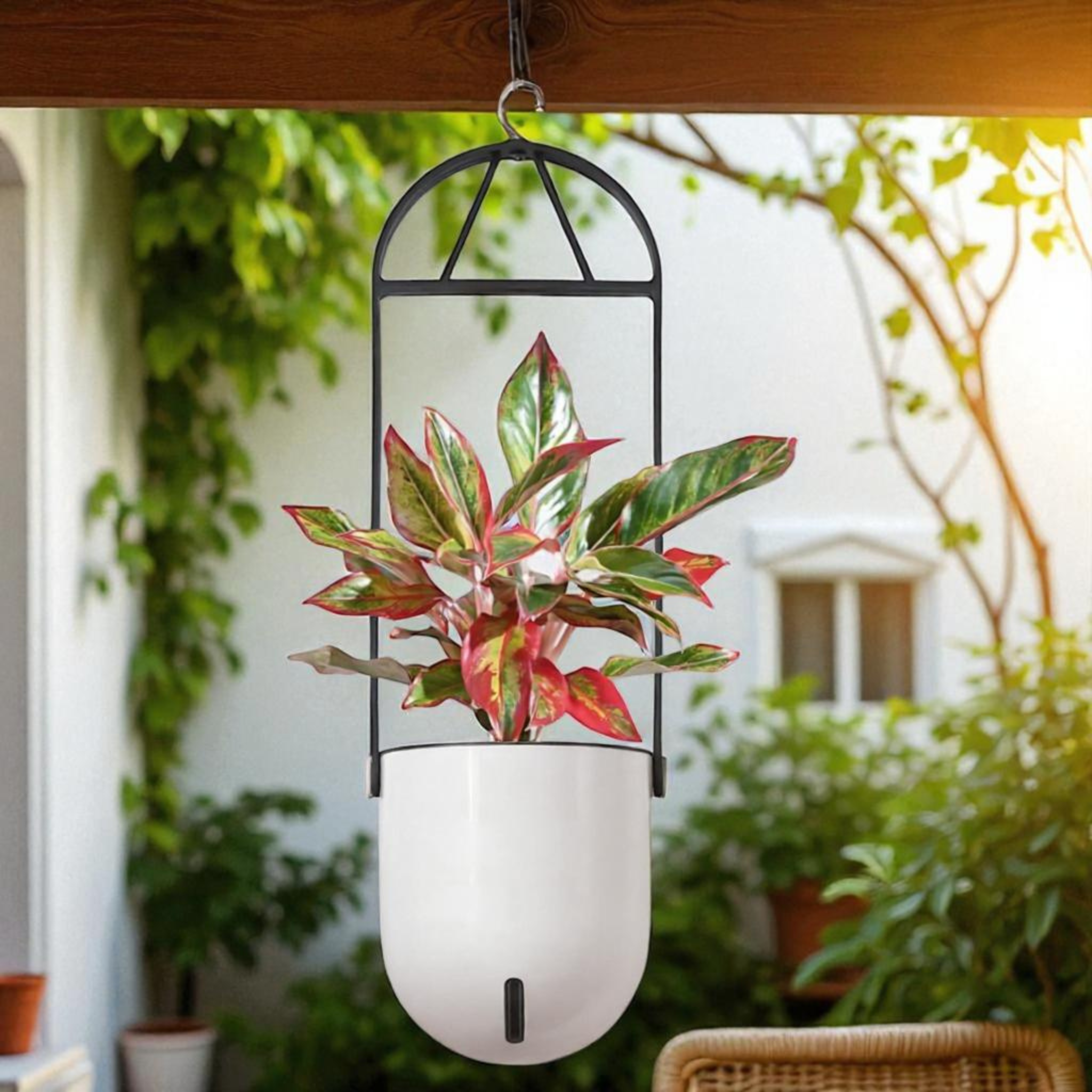 Elegant White Self-Watering Ceiling Hanging Sphere Planter