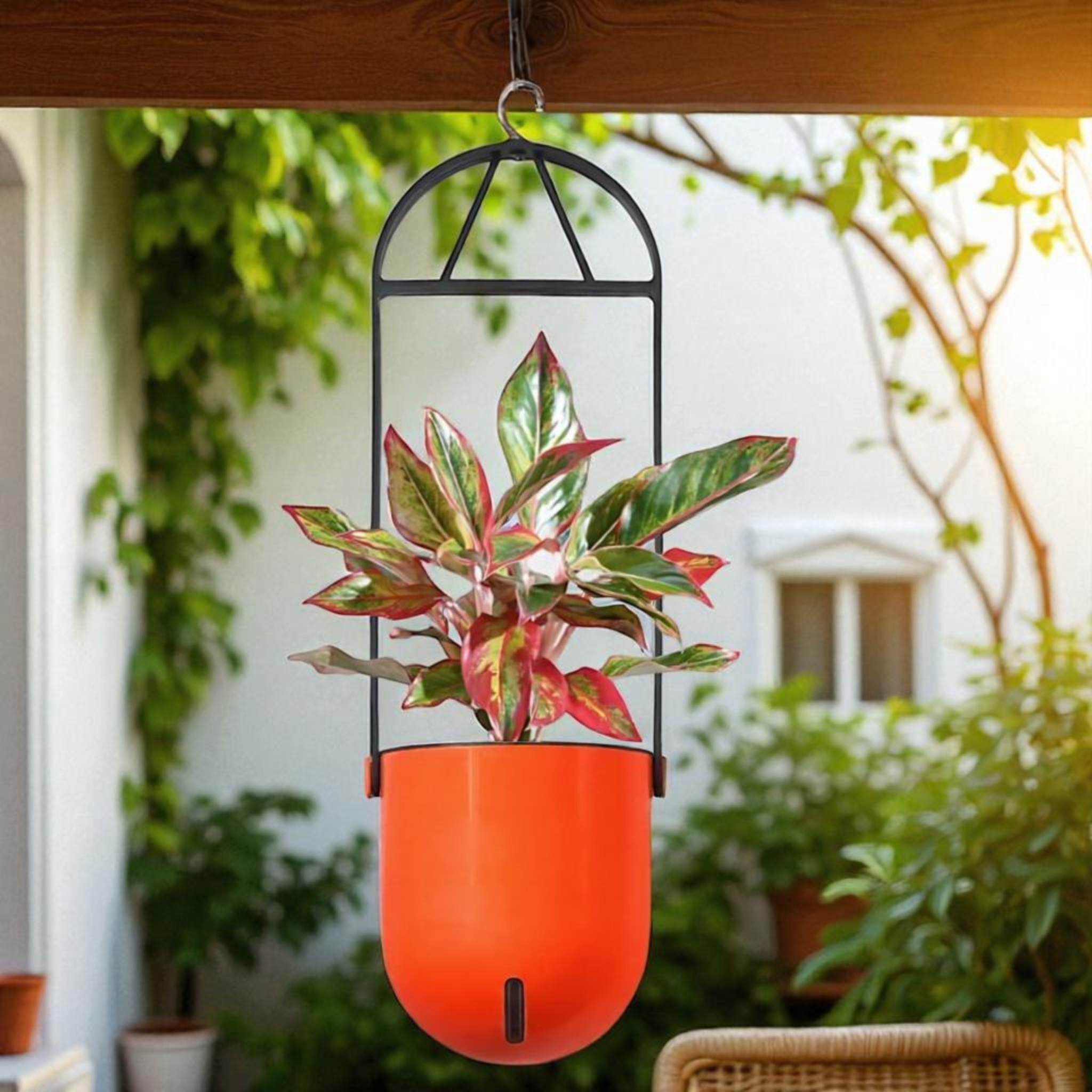 Elegant Orange Self-Watering Ceiling Hanging Sphere Planter