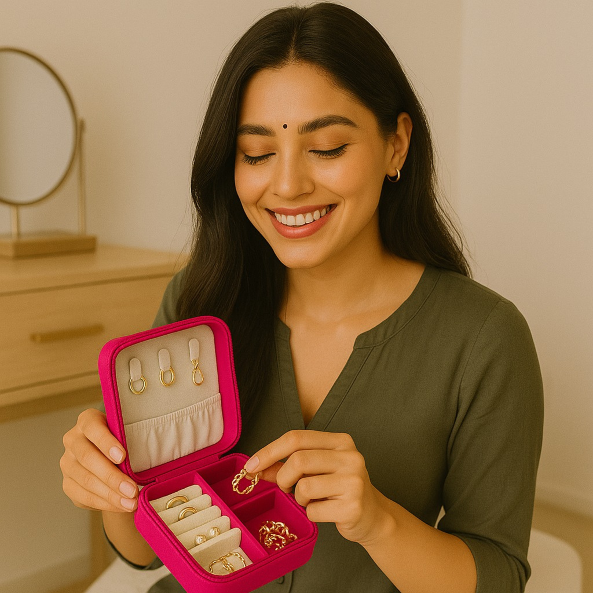 Indian Discovery Jewellery Organizer Pink Color PU Leather Box
