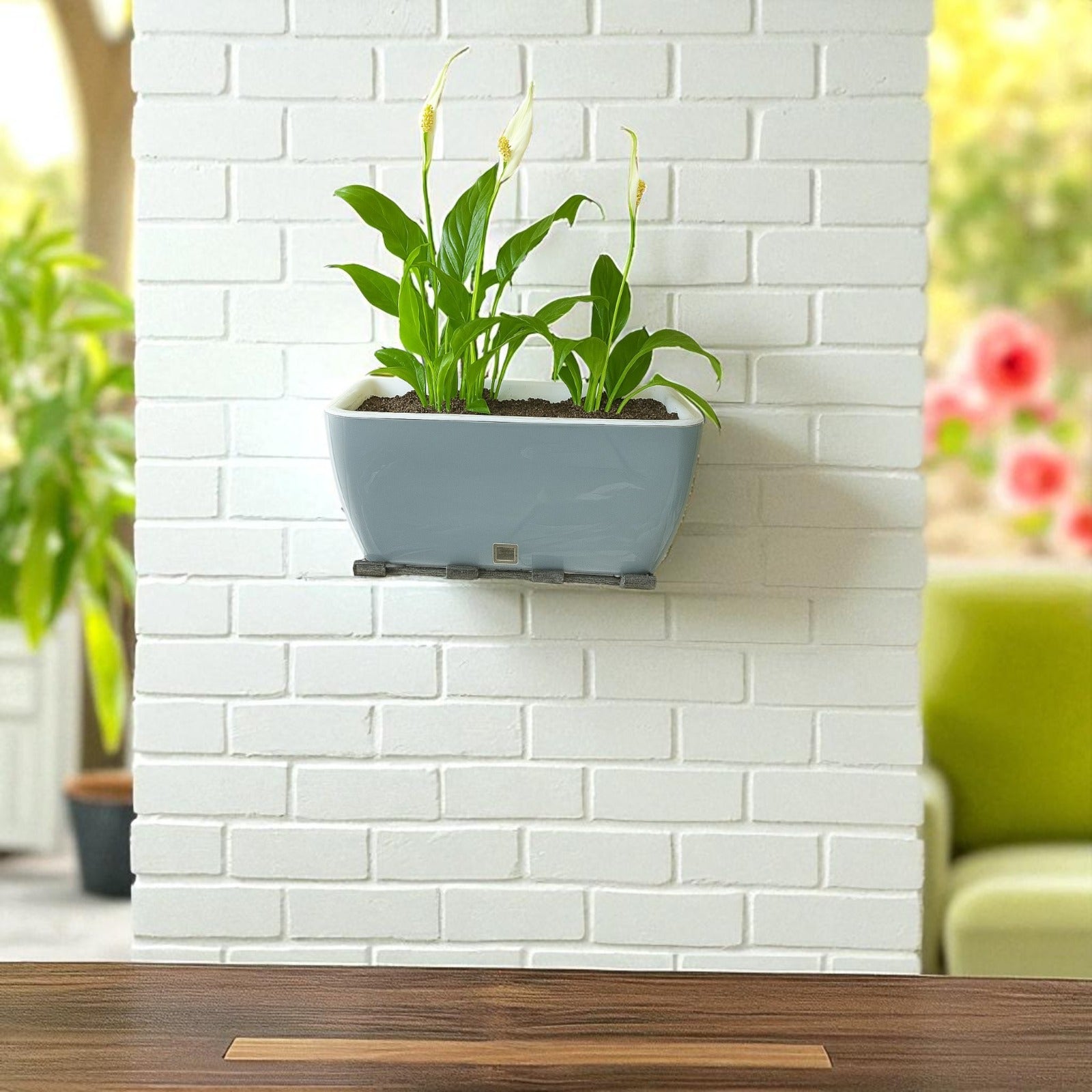 Rectangular Self-Watering Wall Planter - Gray