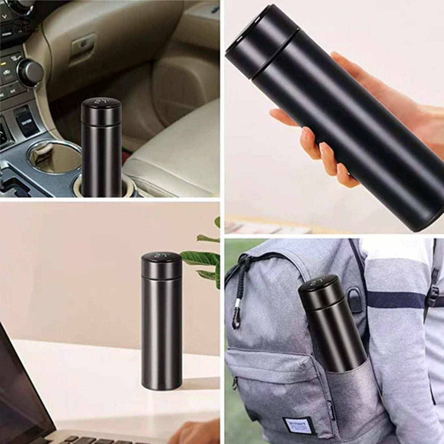 Personalized Black Insulated Steel Water Bottle - 500 ml