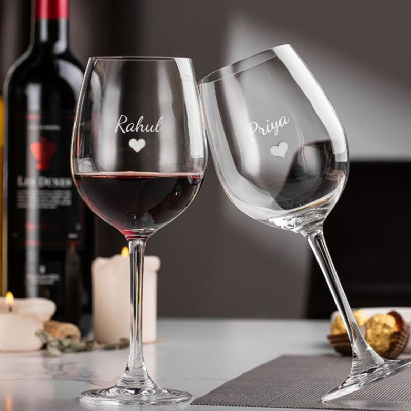 Personalized Wine Glasses Gift Set Of 2 Anniversary Gifts for Couples - Add Name