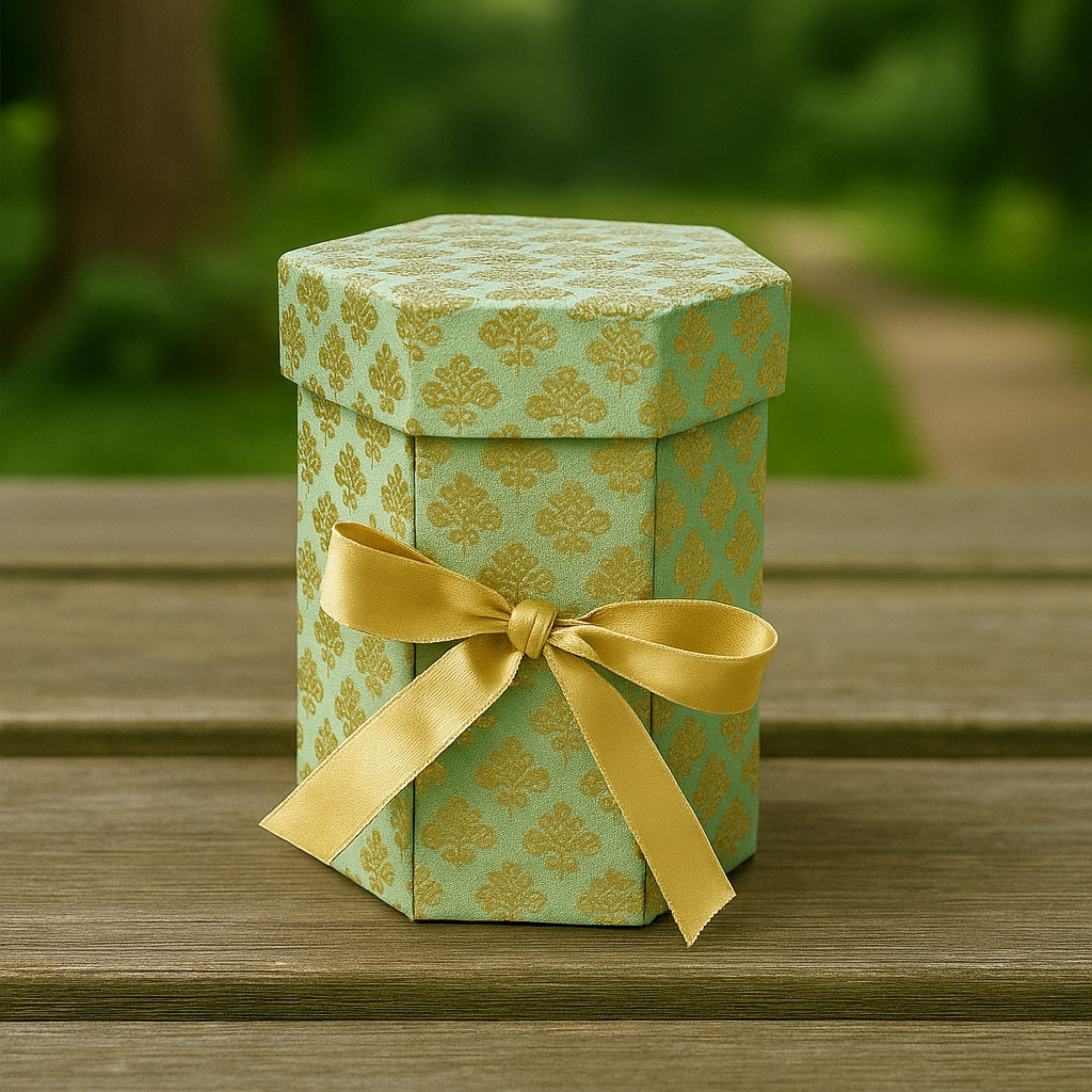 Hexagon Gift Box with Golden Bow – Pista