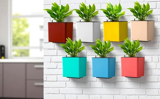 Elegant Multi-Color Self-Watering Wall Hanging Square Planter - 7 PC