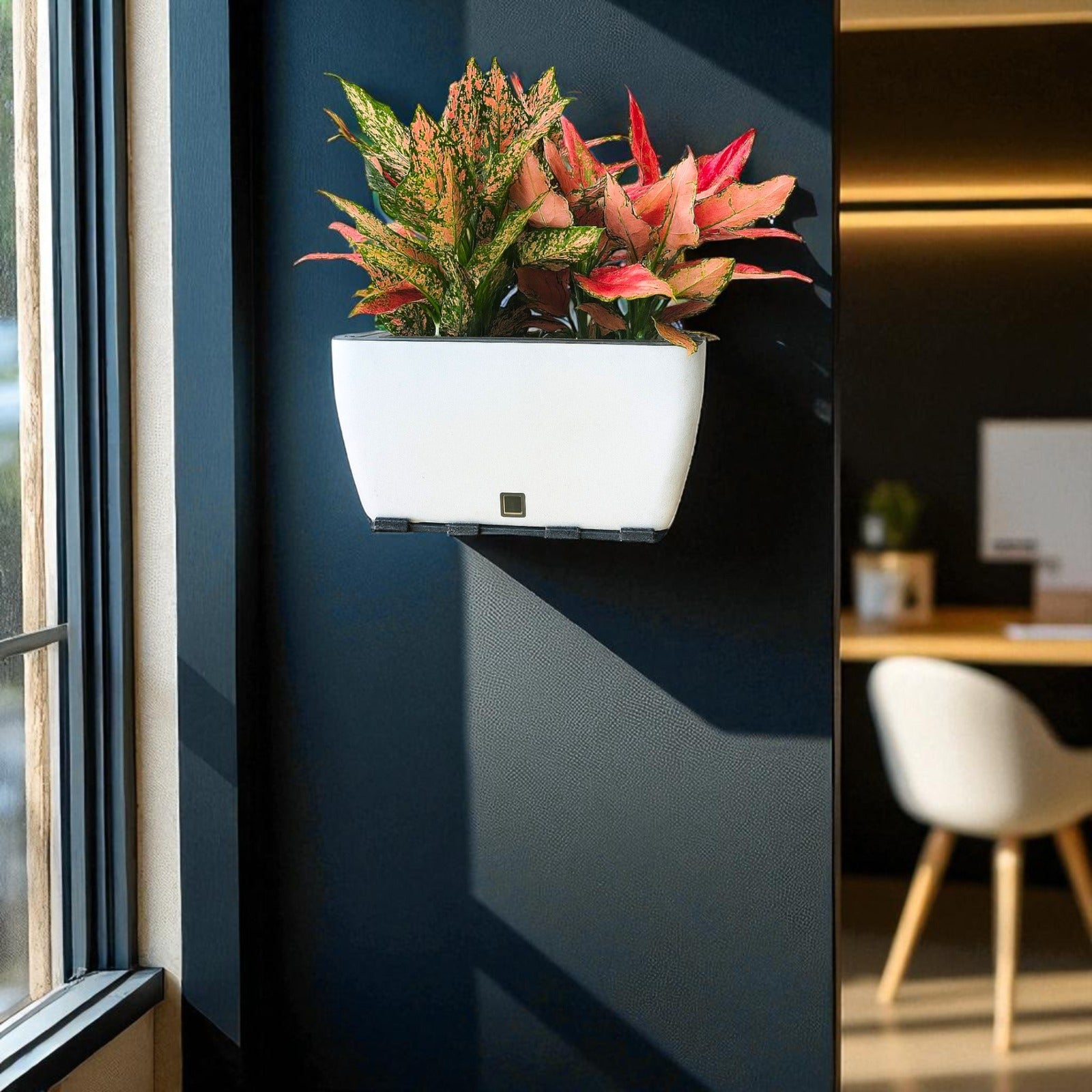 Rectangular Self-Watering Wall Planter - White