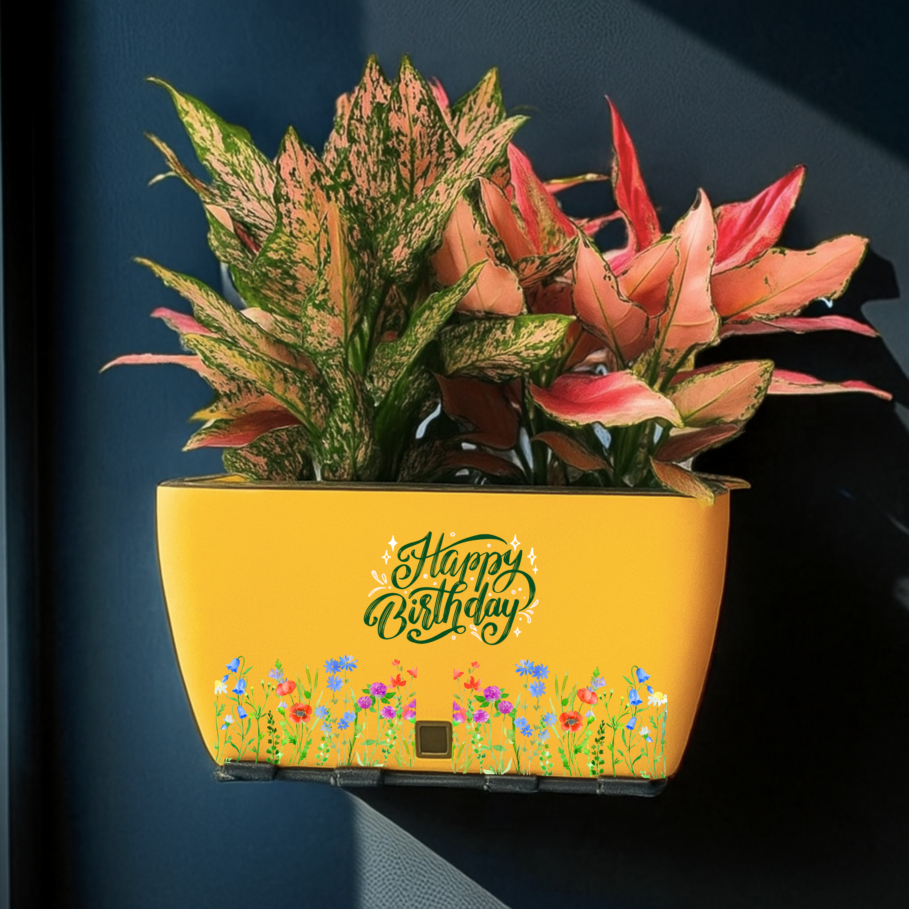 Happy Birthday Planter |Self-Watering Flower Pot Gift-Yellow