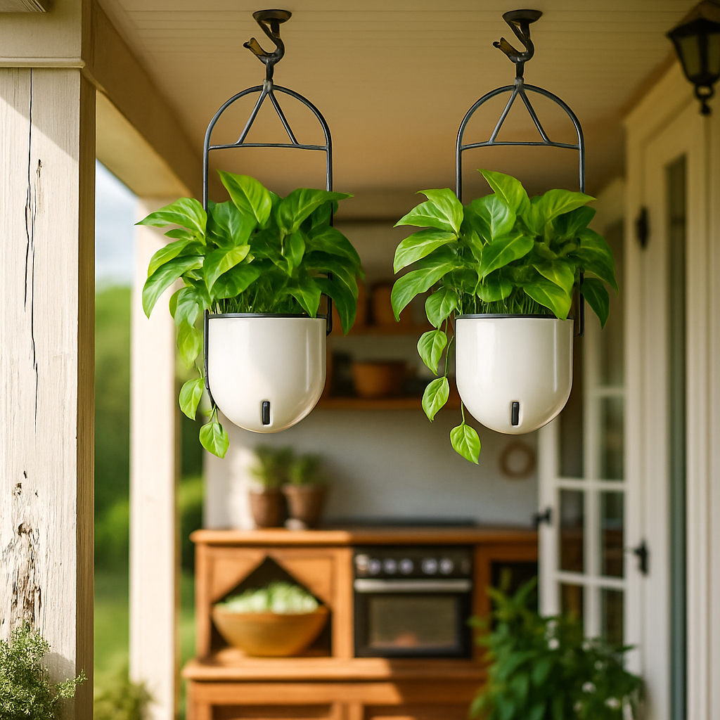 Elegant White Self-Watering Ceiling Hanging Sphere Planter