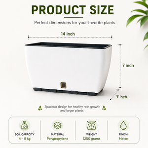 Rectangular Self-Watering Wall Planter - White
