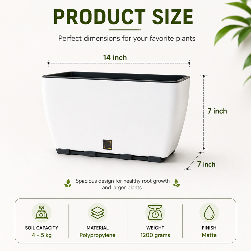 Rectangular Self-Watering Wall Planter - White