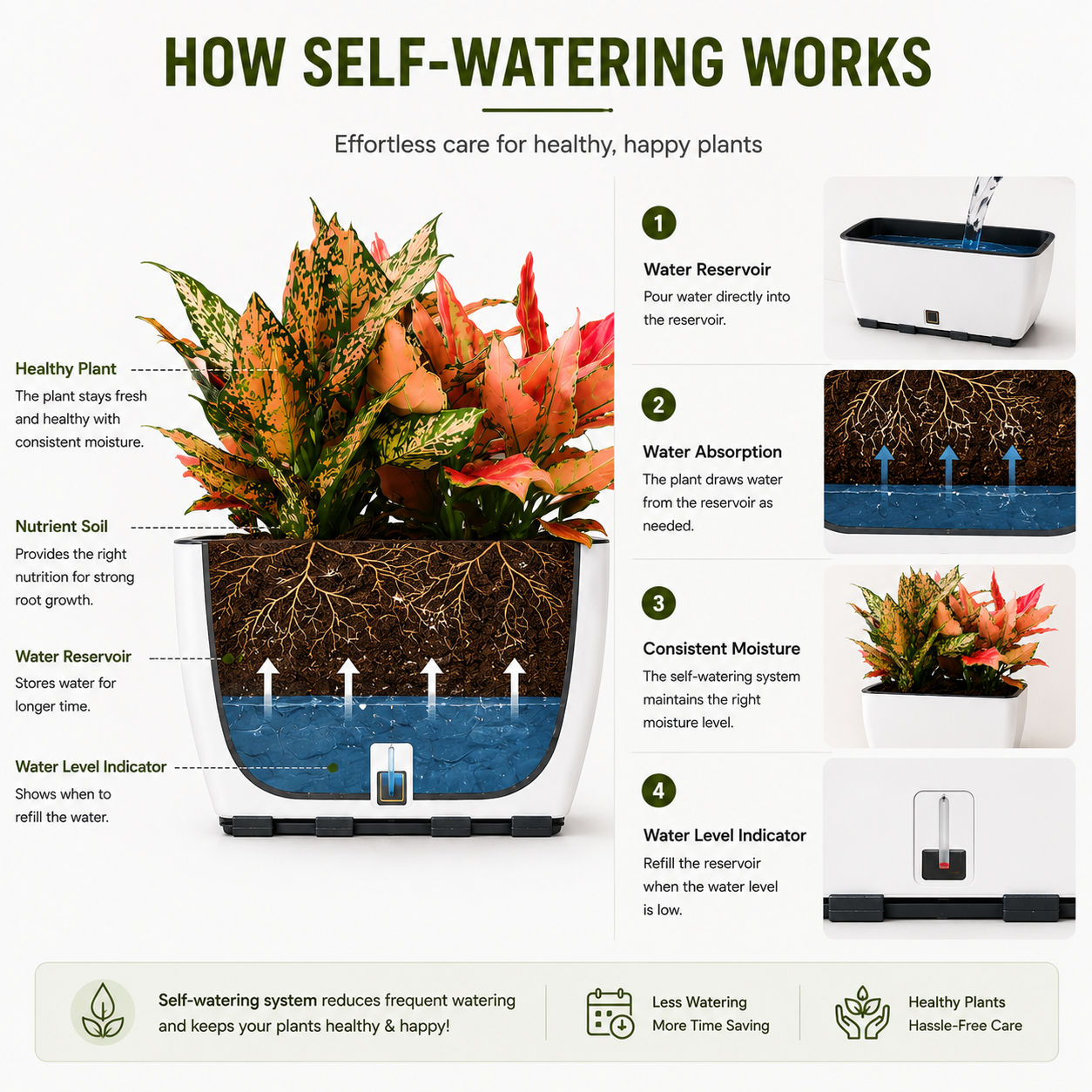 Rectangular Self-Watering Wall Planter - White