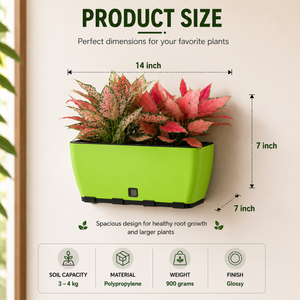 Rectangular Self-Watering Wall Planter - Green