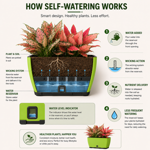 Rectangular Self-Watering Wall Planter - Green
