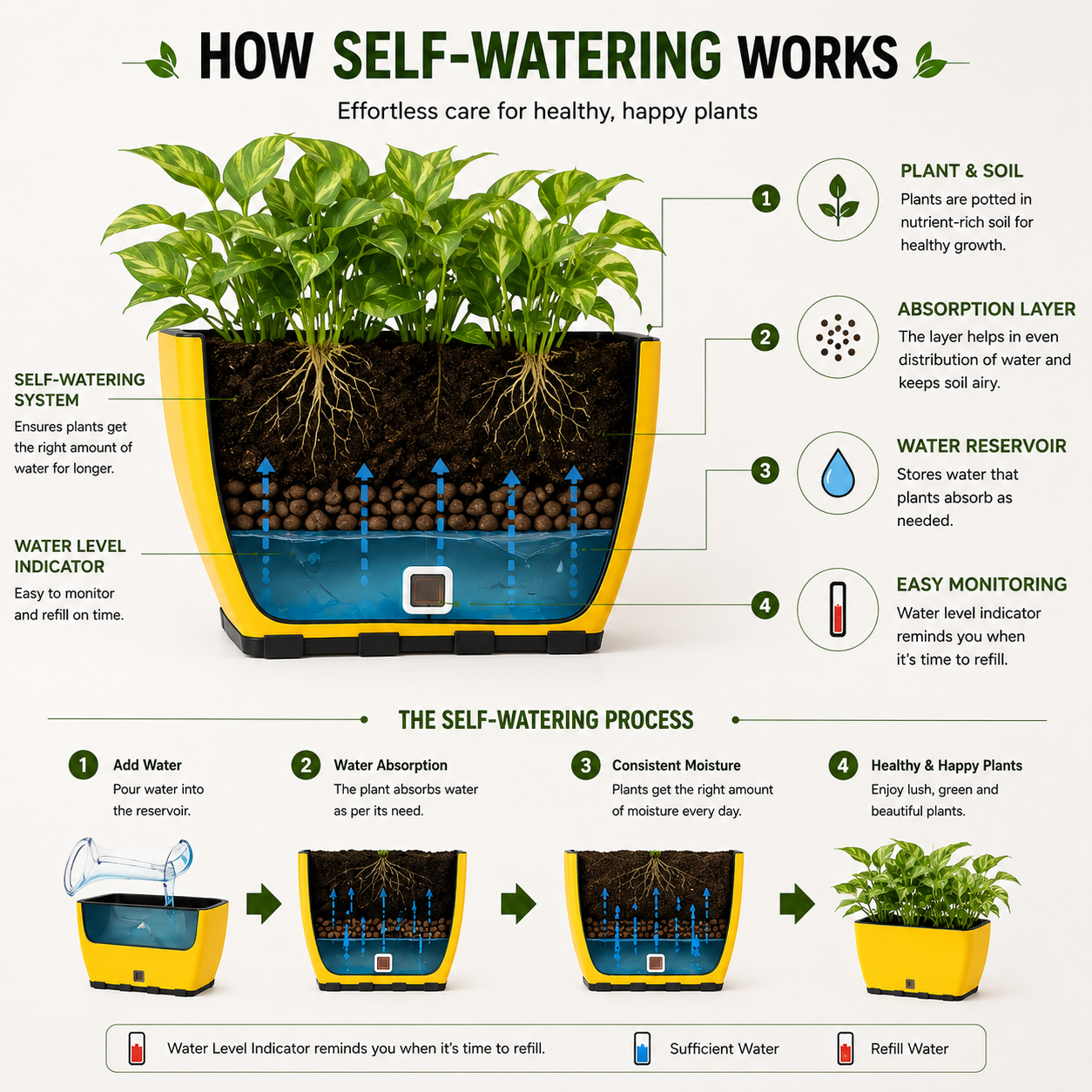 Rectangular Self-Watering Wall Planter - Yellow