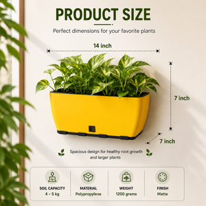 Rectangular Self-Watering Wall Planter - Yellow