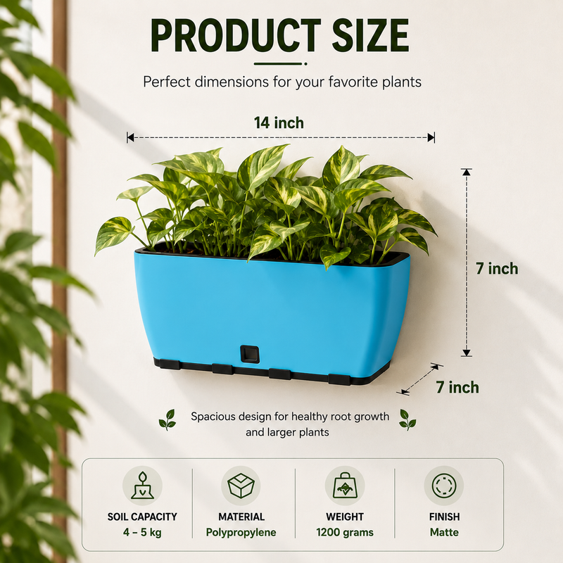 Rectangular Self-Watering Wall Planter - Sea Green