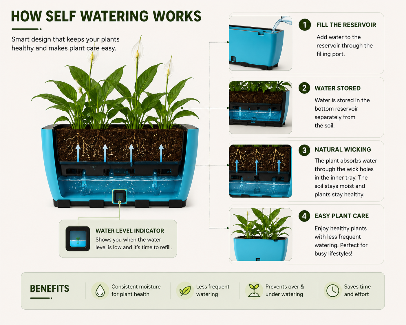 Rectangular Self-Watering Wall Planter - Sea Green