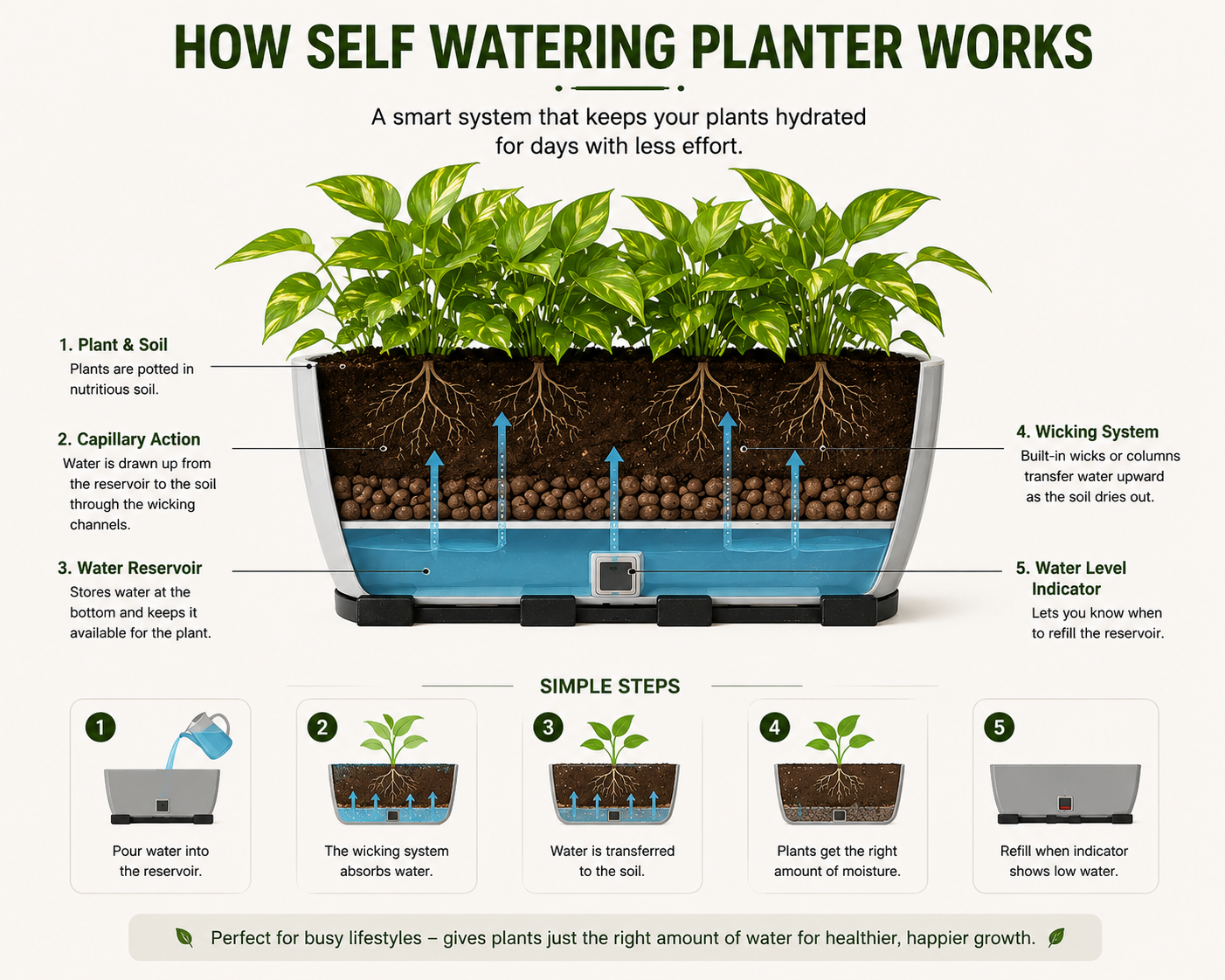 Rectangular Self-Watering Wall Planter - Gray
