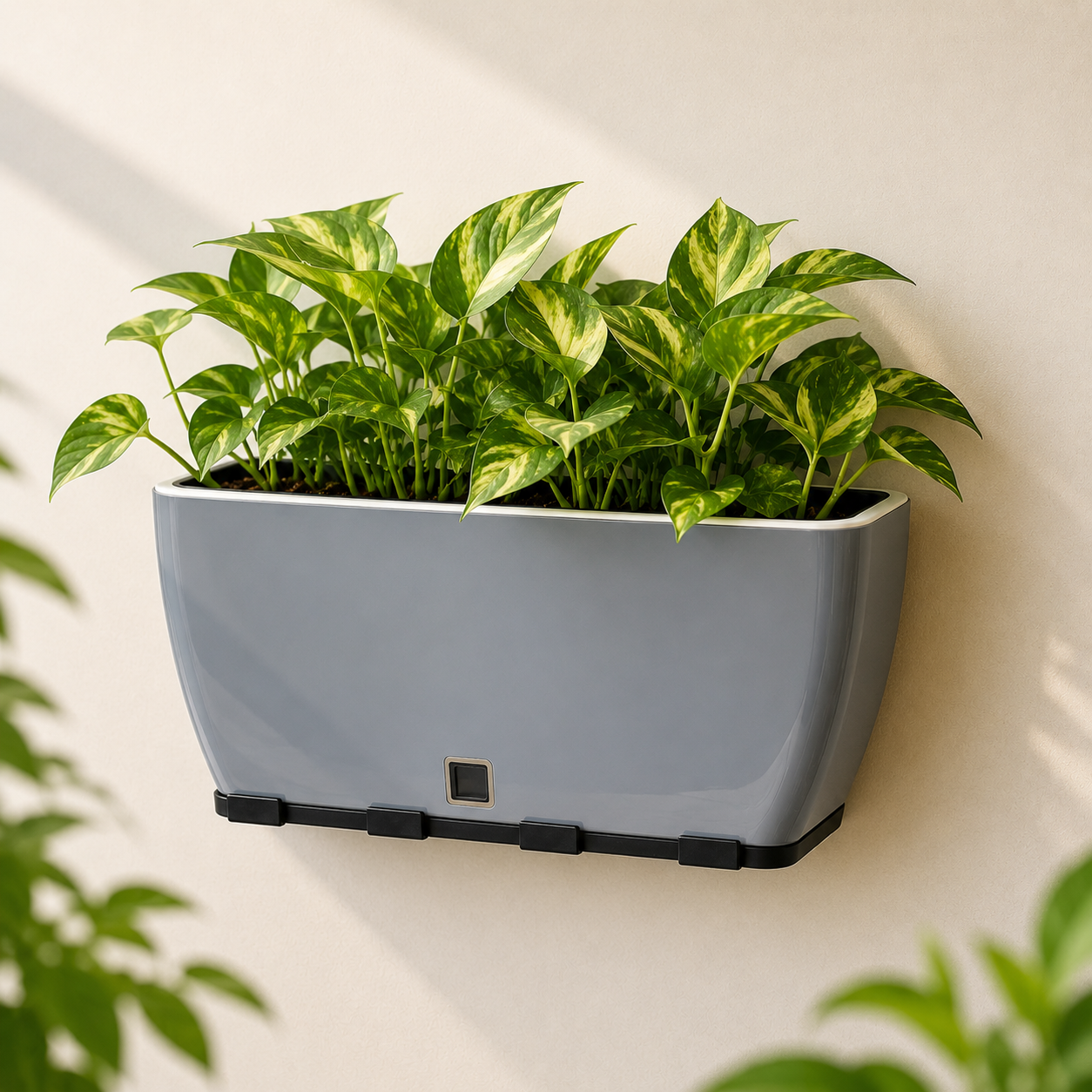 Rectangular Self-Watering Wall Planter - Gray