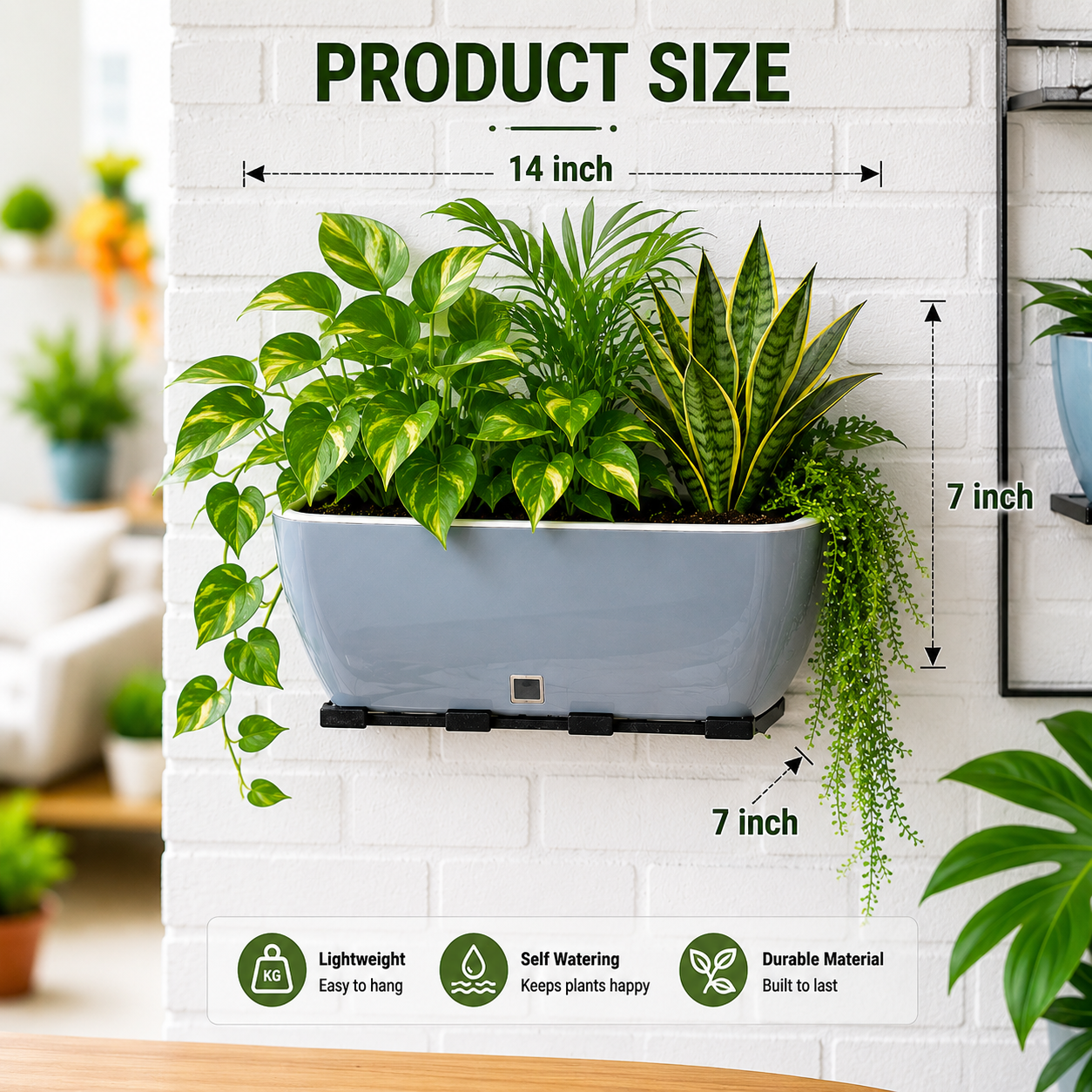 Rectangular Self-Watering Wall Planter - Gray