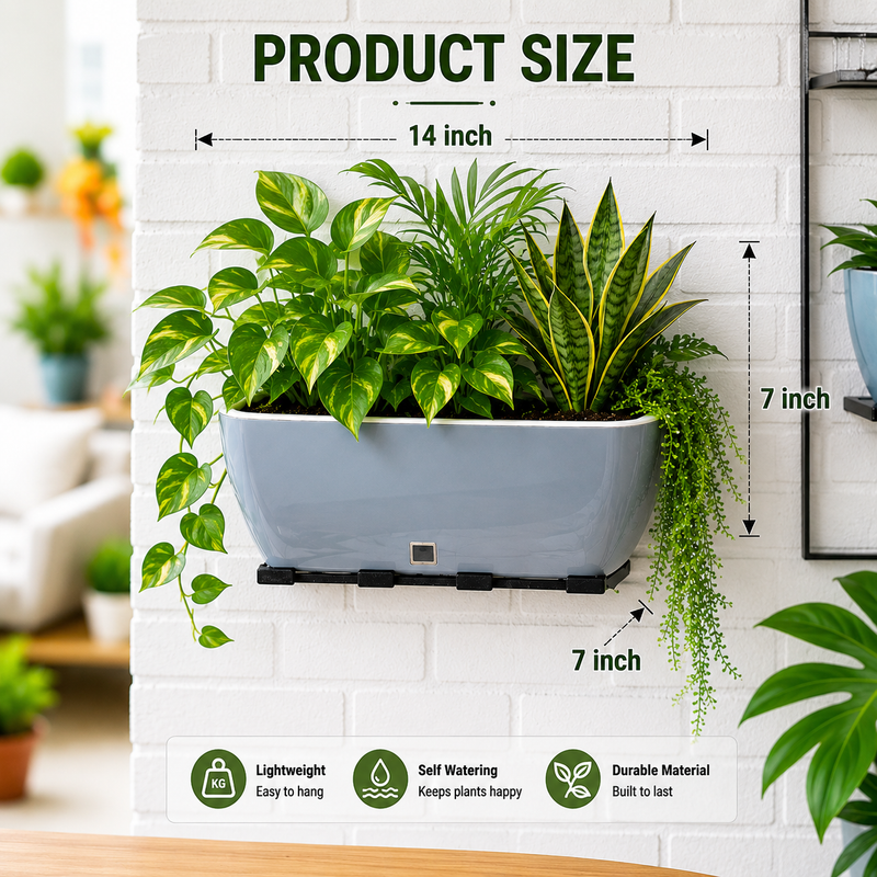 Rectangular Self-Watering Wall Planter - Gray