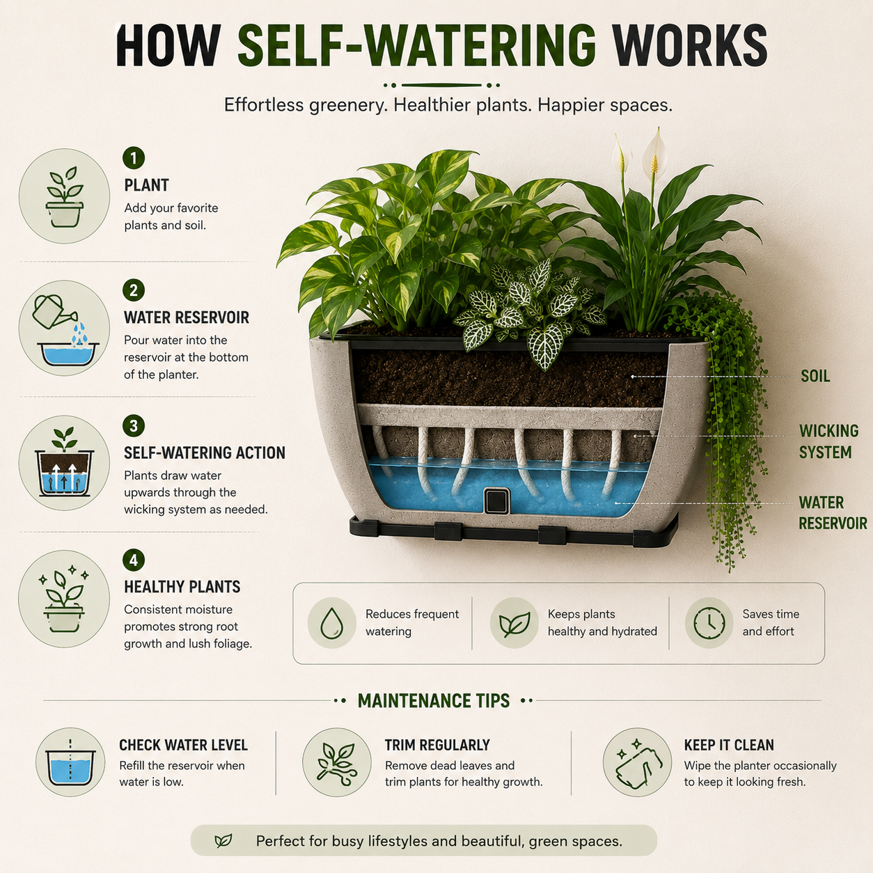 Rectangular Self-Watering Wall Planter - Stone Gray