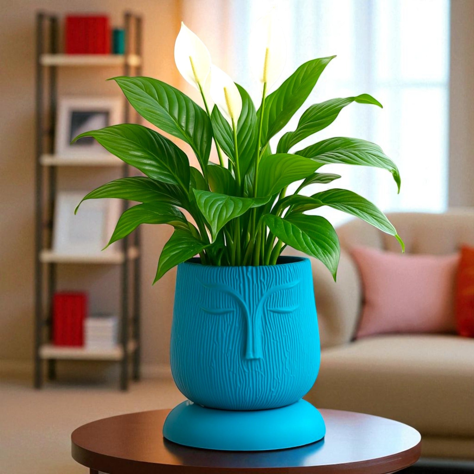 Artistic Sea Green Self Watering Face Craft Planter - 1PC