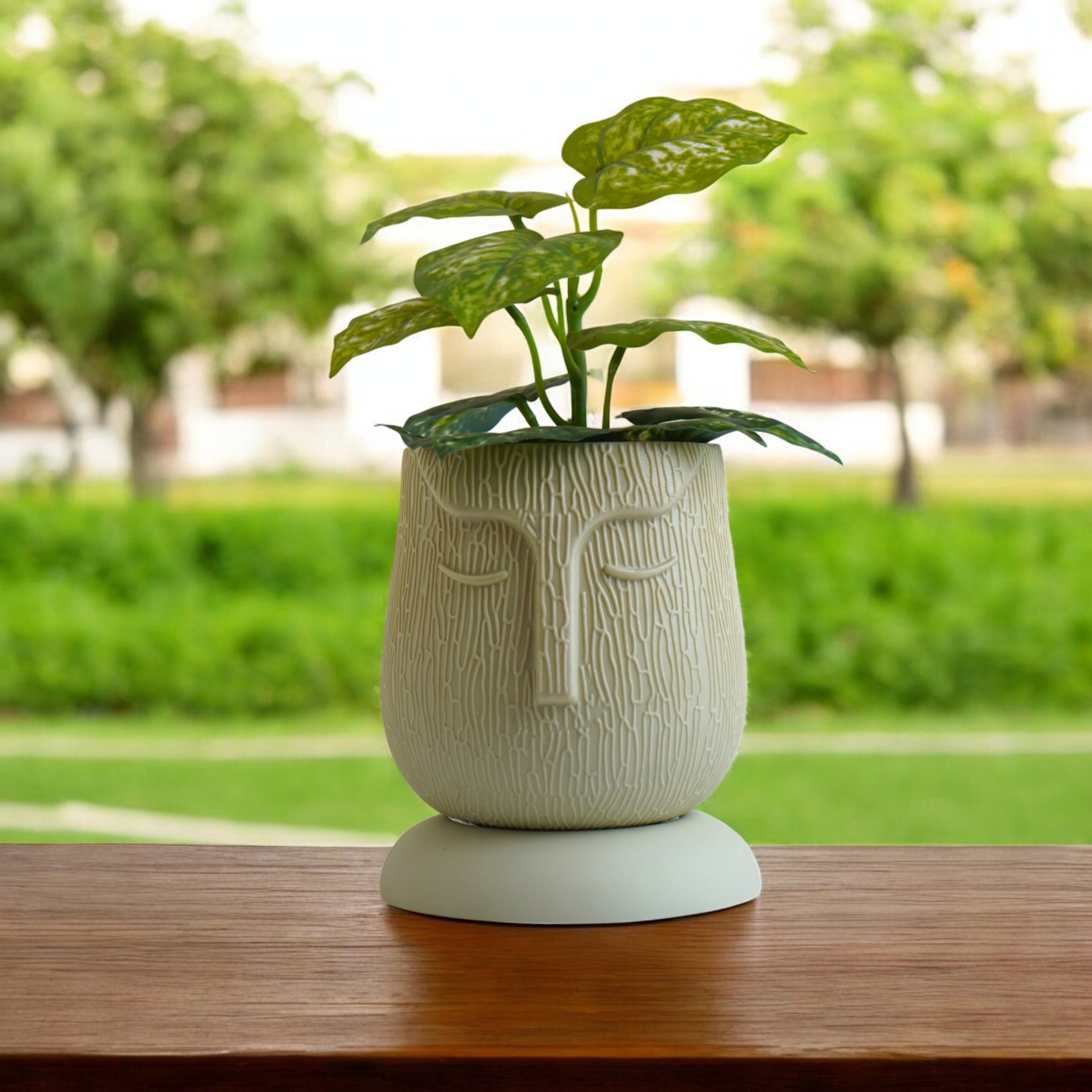 Artistic Ivory Self Watering Face Craft Planter - 1PC