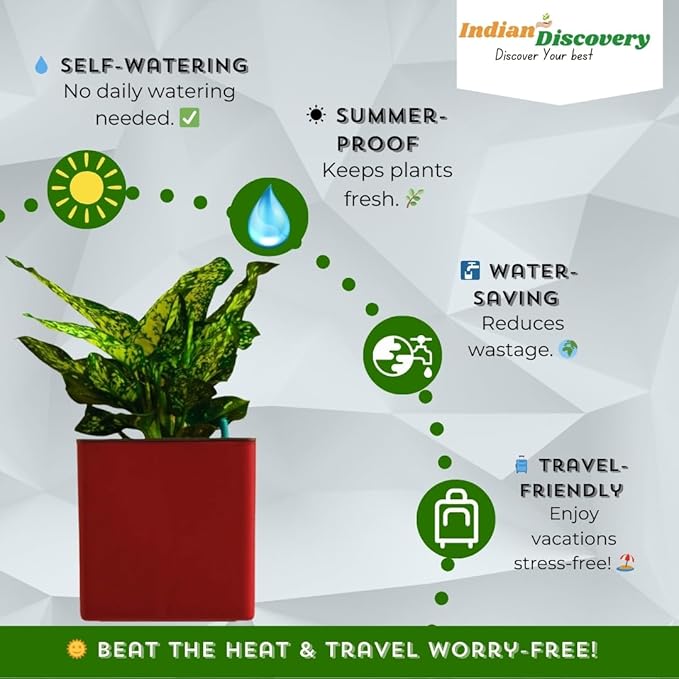 Indian Discovery Self-Watering Wall Hanging Planters (1 Pcs, Maroon, Square) | UV-Resistant Hanging Pots with Stand | Plastic Planters for Balcony, Living Room, Home Décor & Gardening