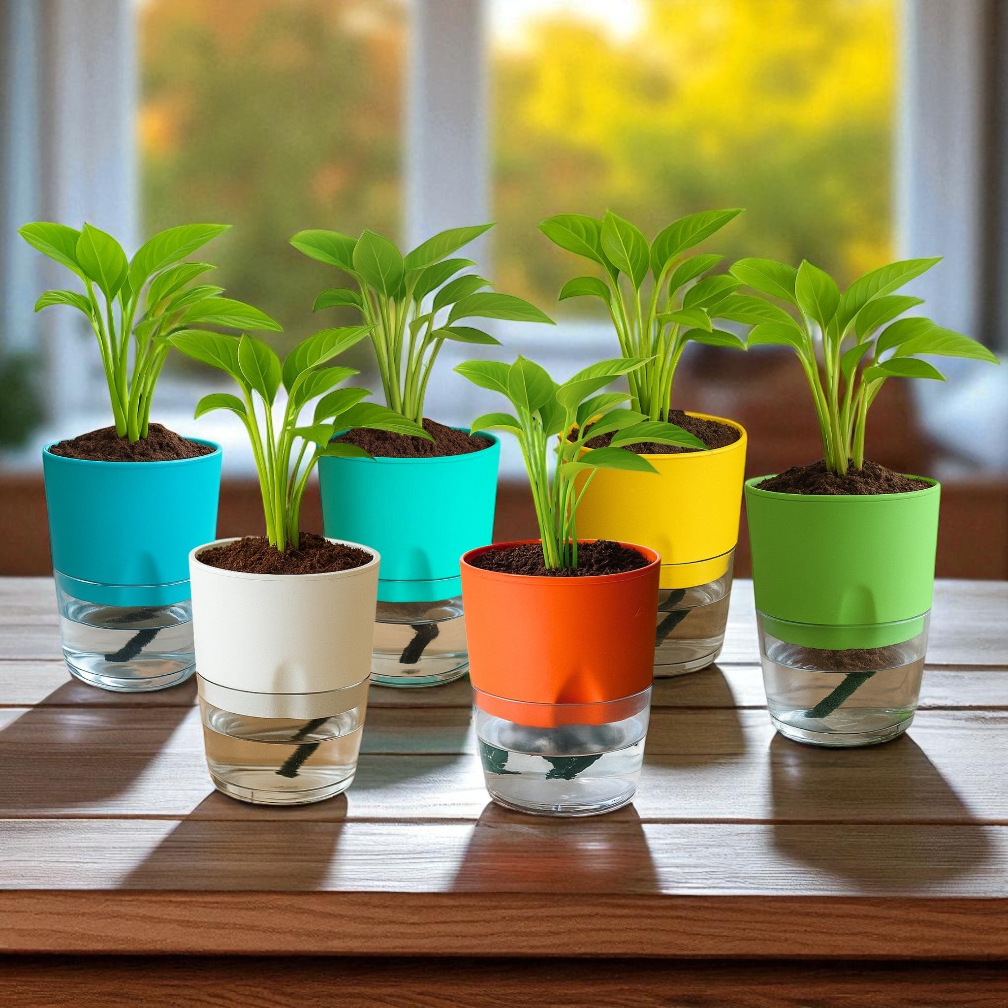Soft Curve Multi-Color Self-Watering Small Planter - 6 PC