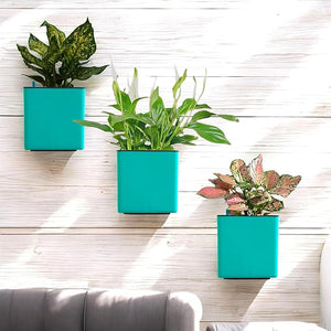 Indian Discovery Self-Watering Wall Hanging Planters (1 Pcs, Peacock Green, Square) | UV-Resistant Hanging Pots with Stand | Plastic Planters for Balcony, Living Room, Home Décor & Gardening
