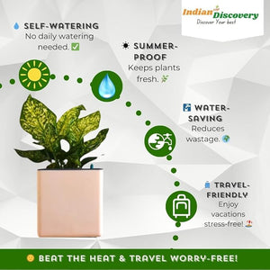 Indian Discovery Self-Watering Wall Hanging Planters (2 Pcs, Peach, Square) | UV-Resistant Hanging Pots with Stand | Plastic Planters for Balcony, Living Room, Home Décor & Gardening