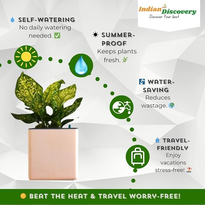 Indian Discovery Self-Watering Wall Hanging Planters (2 Pcs, Peach, Square) | UV-Resistant Hanging Pots with Stand | Plastic Planters for Balcony, Living Room, Home Décor & Gardening