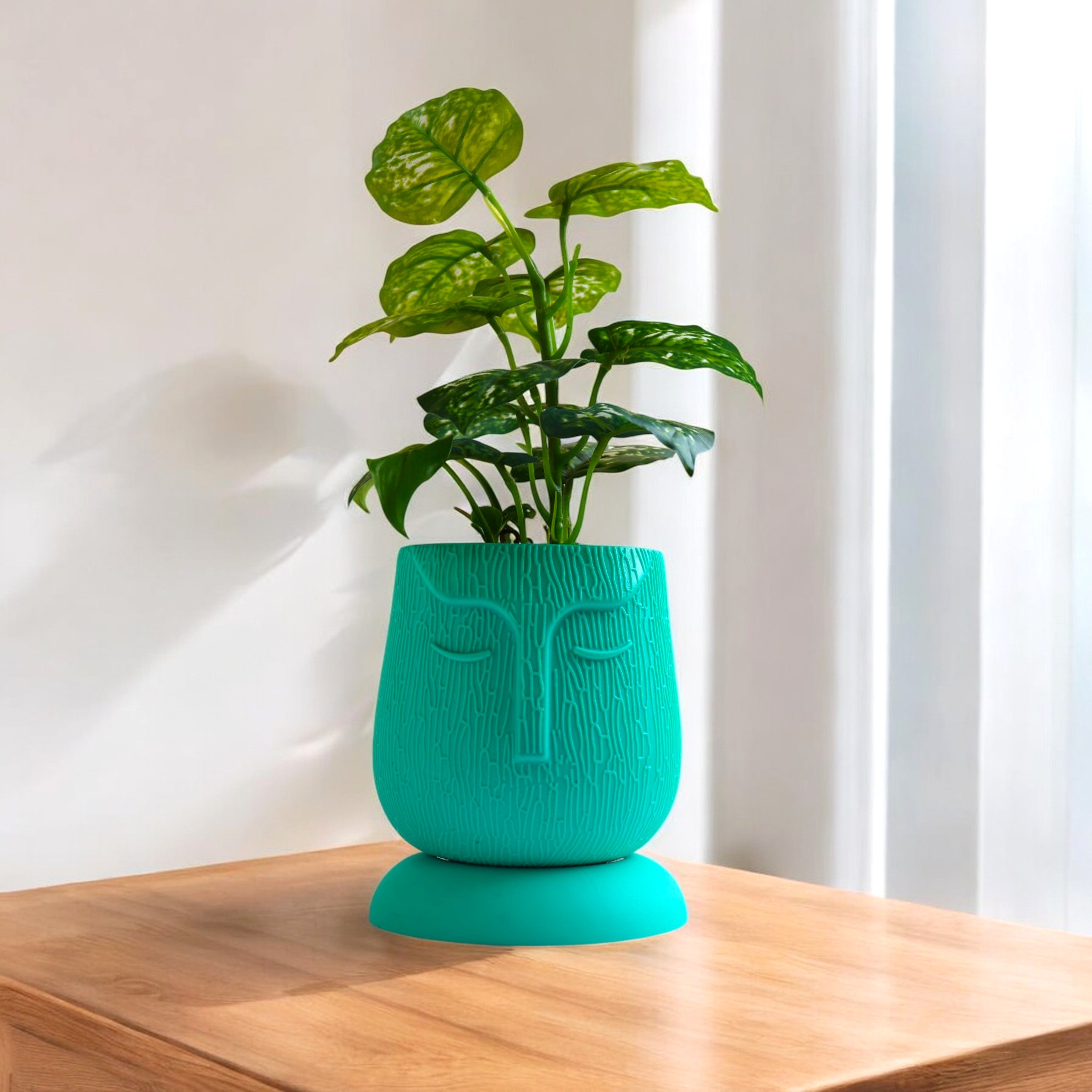 Artistic Peacock Green Self Watering Face Craft Planter - 1PC