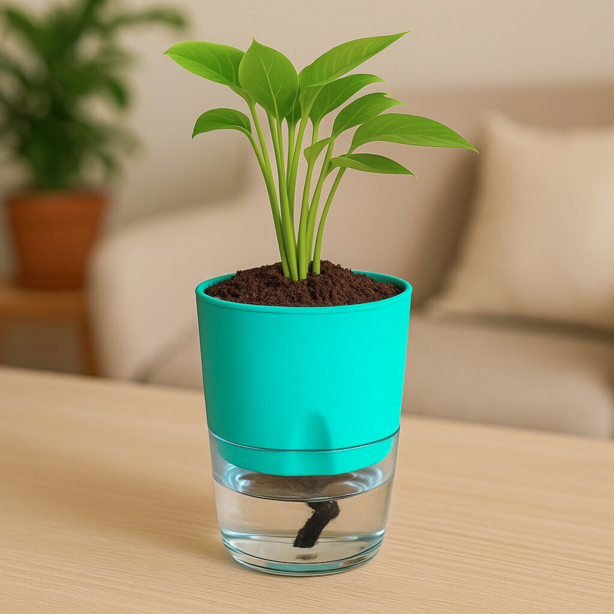 Soft Curve Peacock Green Self-Watering Small Planter - 4 PC