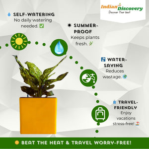 Indian Discovery Self-Watering Wall Hanging Planters (1 Pcs, Yellow, Square) | UV-Resistant Hanging Pots with Stand | Plastic Planters for Balcony, Living Room, Home Décor & Gardening