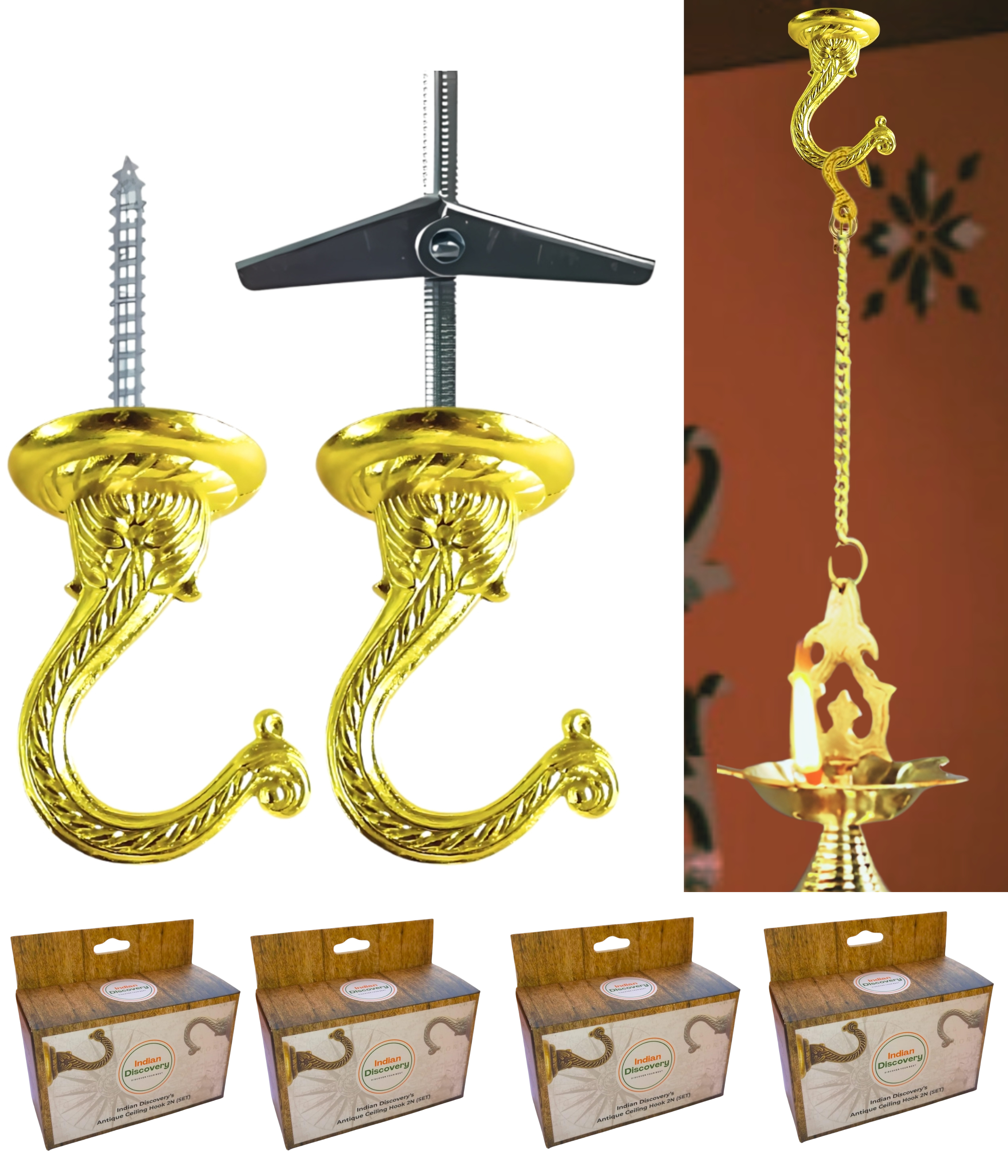 Royal Brass Ceiling Hooks for Planters & Lamps