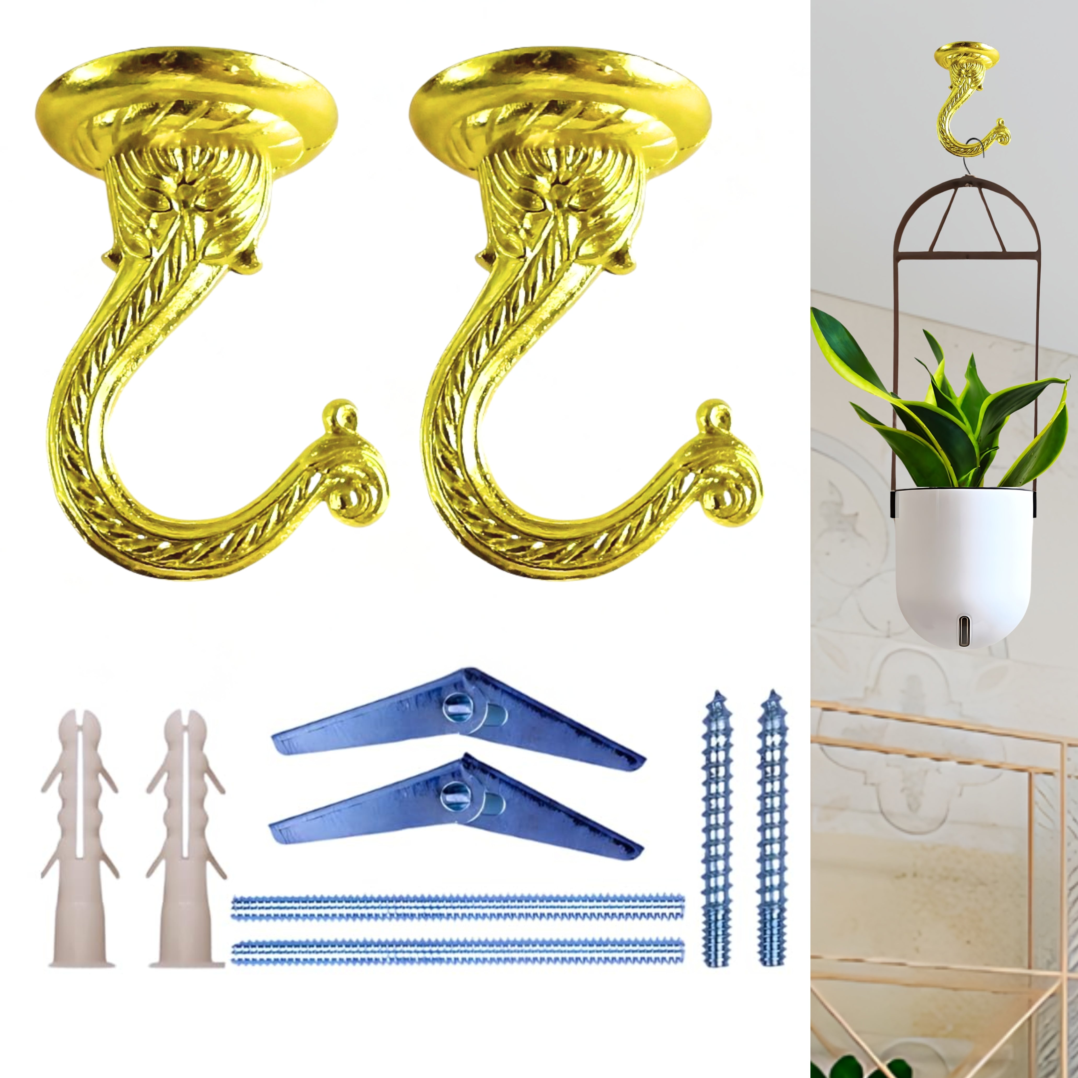 Royal Brass Ceiling Hooks for Planters & Lamps
