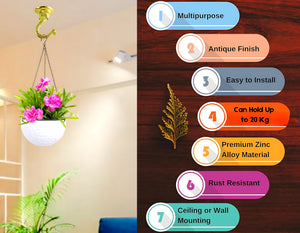 Royal Brass Ceiling Hooks for Planters & Lamps