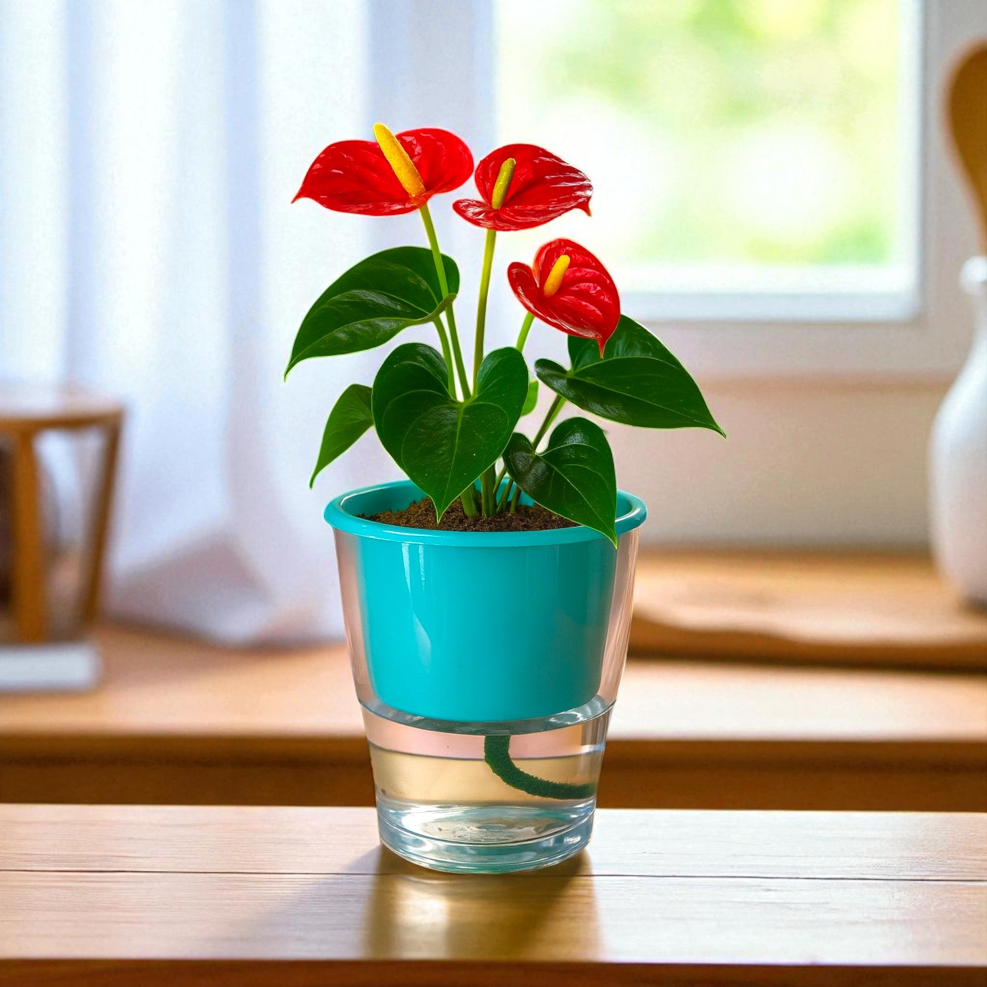 Elegant Sea Green Self-Watering Clear Planter-2PC