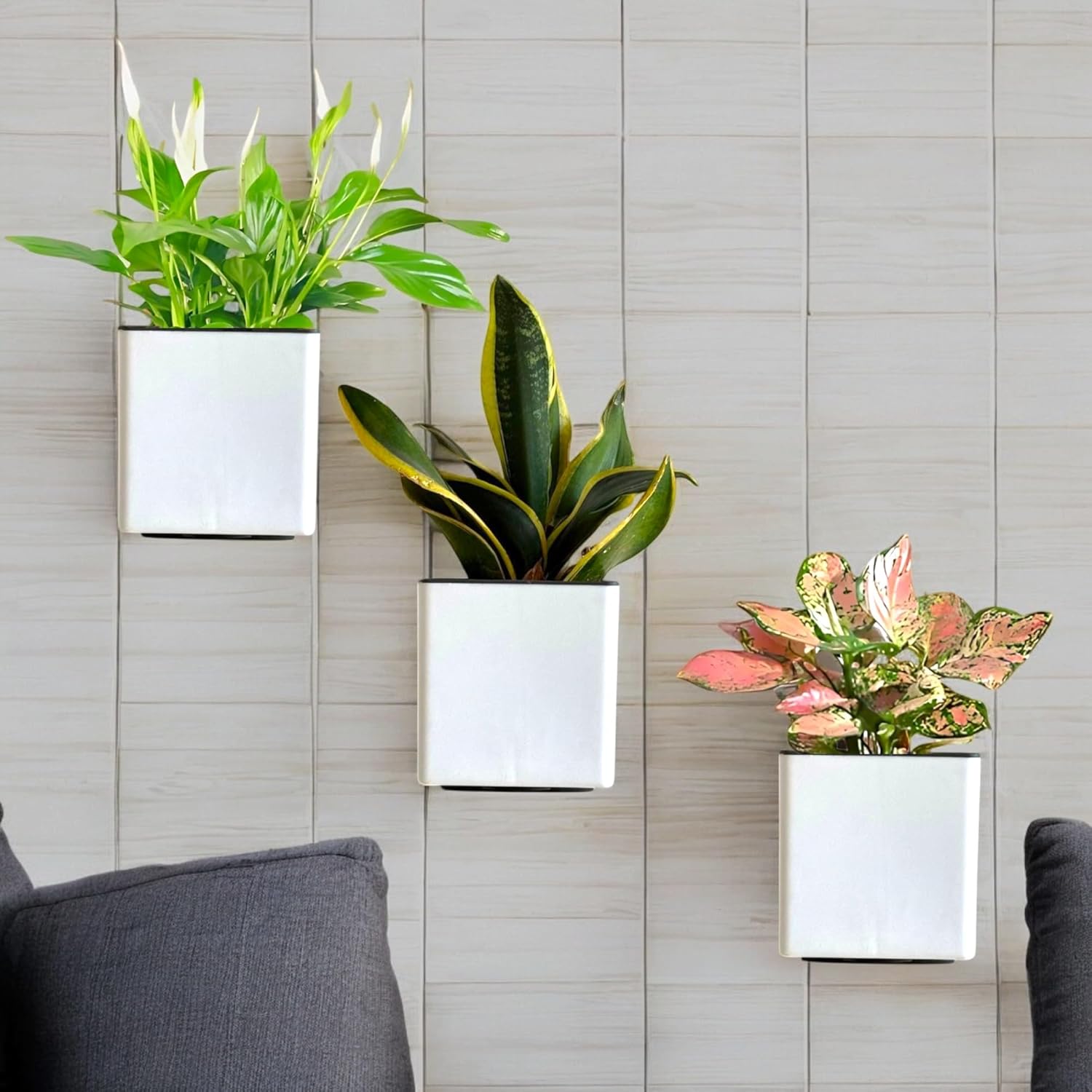 Indian Discovery Self-Watering Wall Hanging Planters (2 Pcs, White, Square) | UV-Resistant Hanging Pots with Stand | Plastic Planters for Balcony, Living Room, Home Décor & Gardening