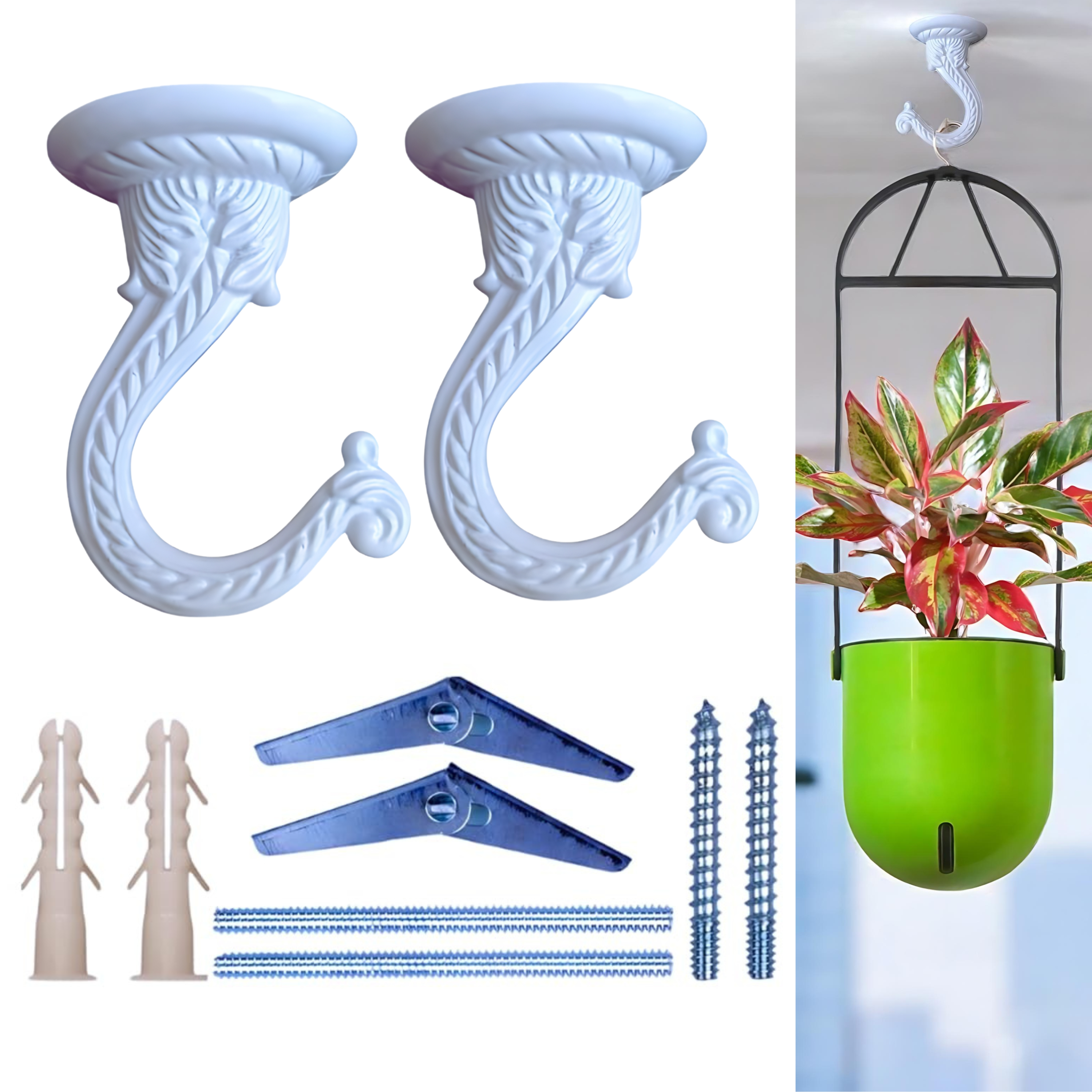 White Pearl Ceiling Hooks for Planters & Lamps