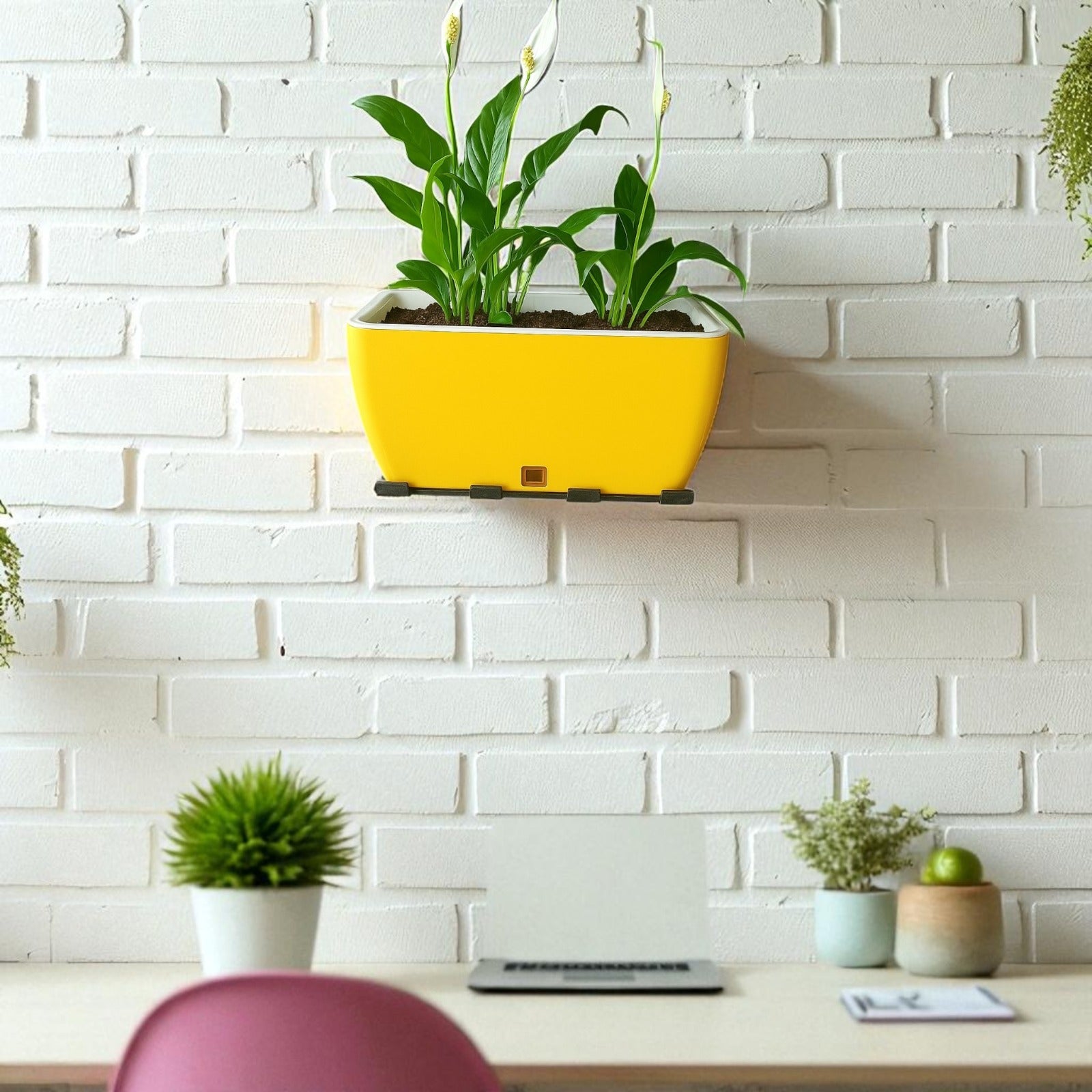 Rectangular Self-Watering Wall Planter - Yellow