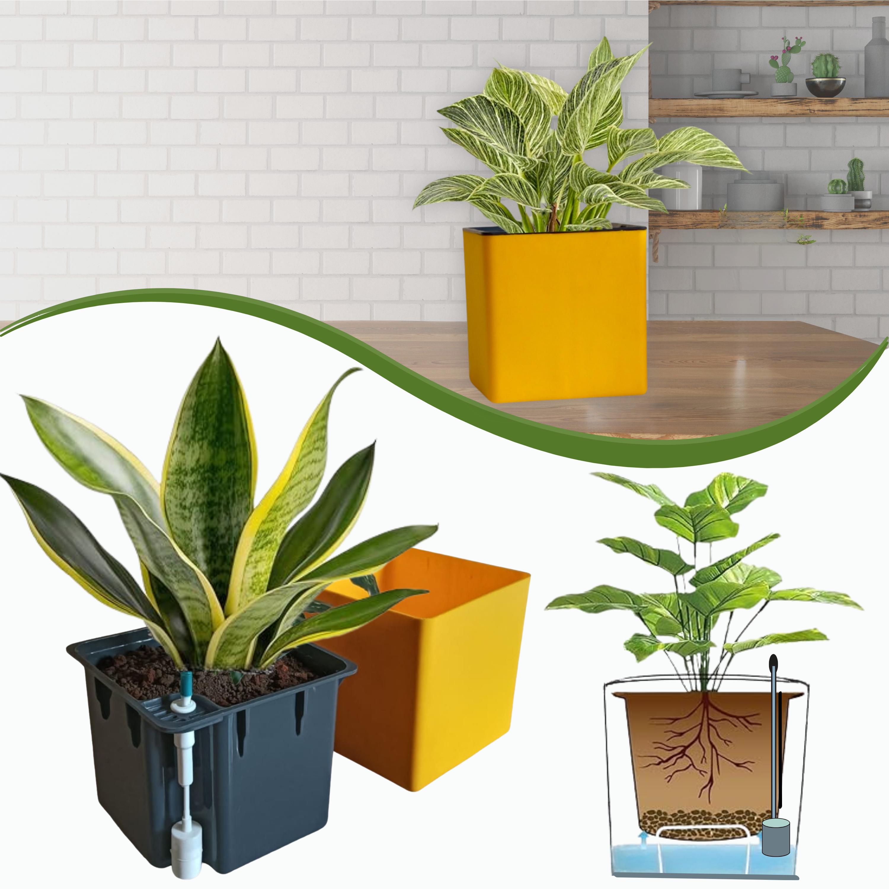 Elegant Yellow Self-Watering Square Planter