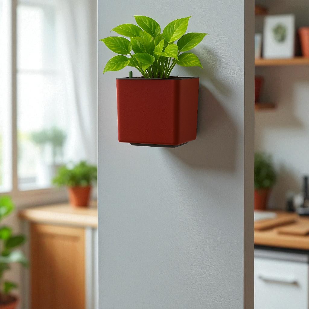 Elegant Maroon Self-Watering Wall Hanging Square Planter