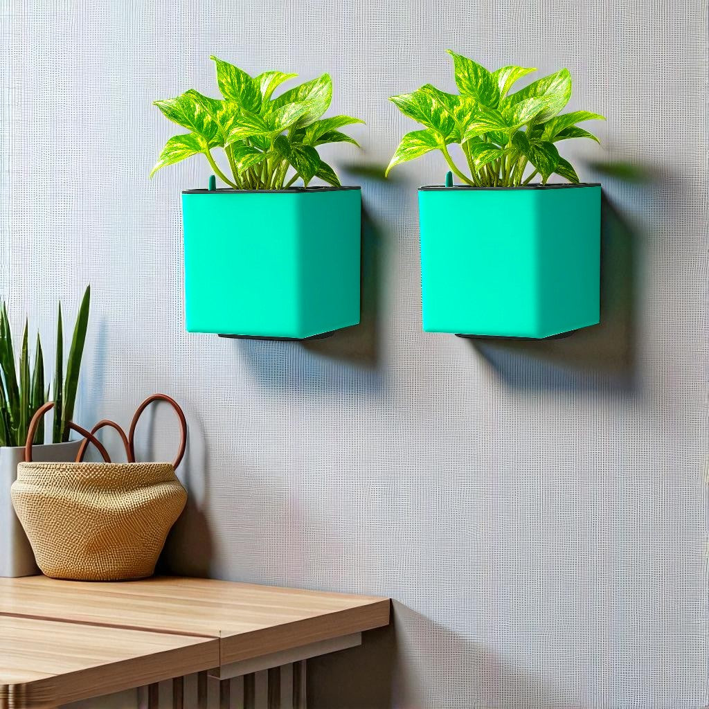 Elegant Peacock Green Self-Watering Wall Hanging Square Planter