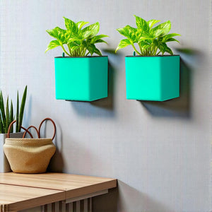 Elegant Peacock Green Self-Watering Wall Hanging Square Planter
