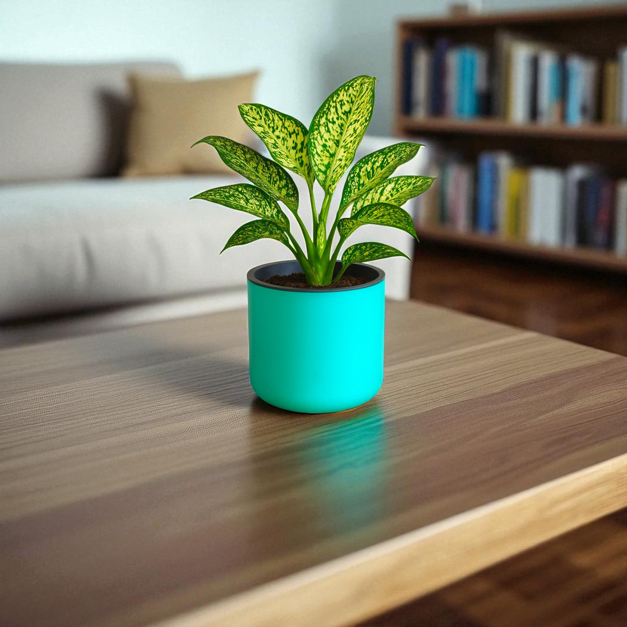 Classic Peacock Green Self-Watering Round Planter