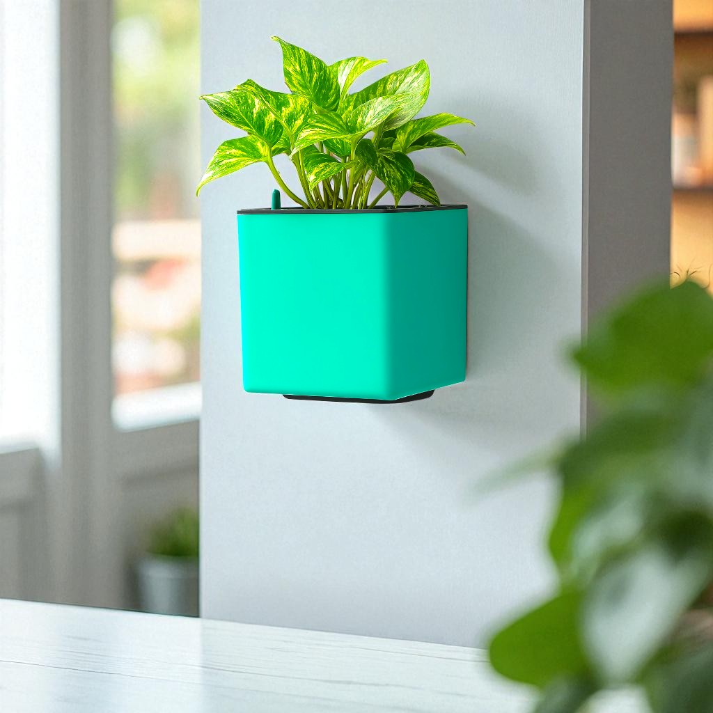 Elegant Peacock Green Self-Watering Wall Hanging Square Planter