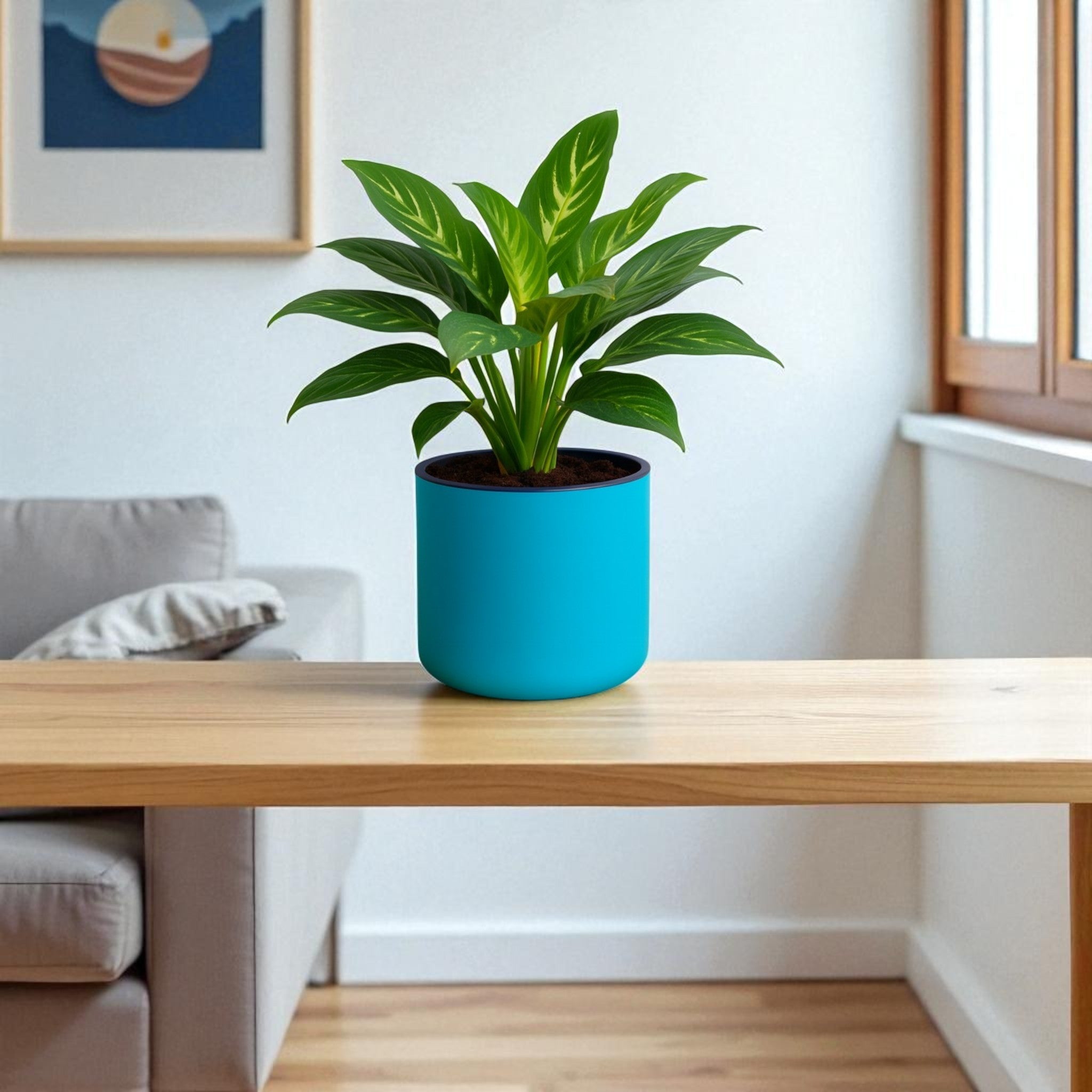Classic Sea Green Self-Watering Round Planter